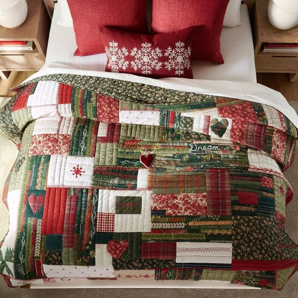 Pottery Barn Holiday Love Reversible Quilt King / California Patchwork Heart NWT